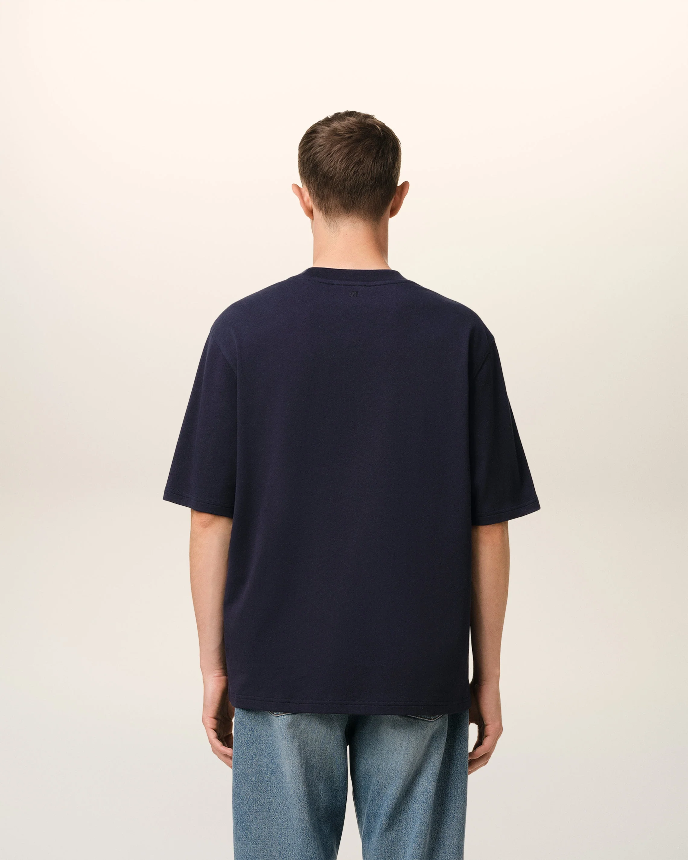 AMI PARIS Navy Cotton Ami Paris Patch T-Shirt Mens Apparel - Image 5