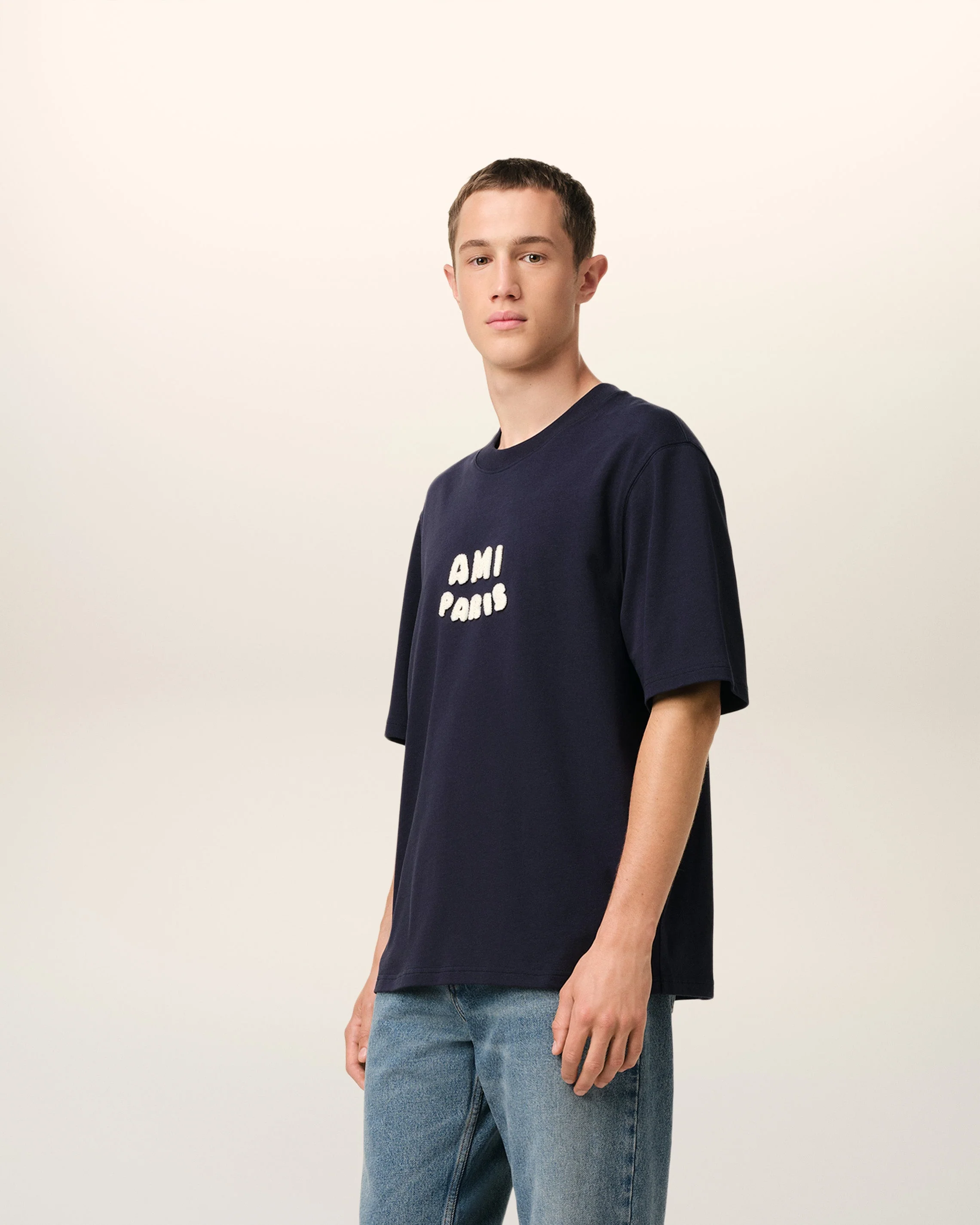 AMI PARIS Navy Cotton Ami Paris Patch T-Shirt Mens Apparel - Image 6
